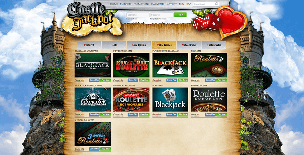castle jackpot casino bonus code