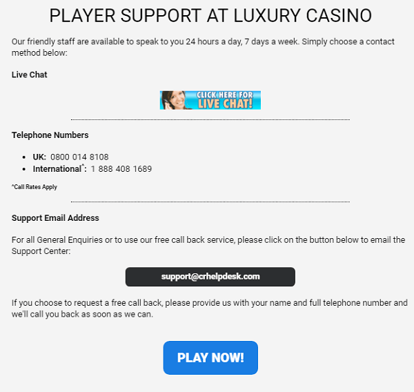 Luxury Casino Support